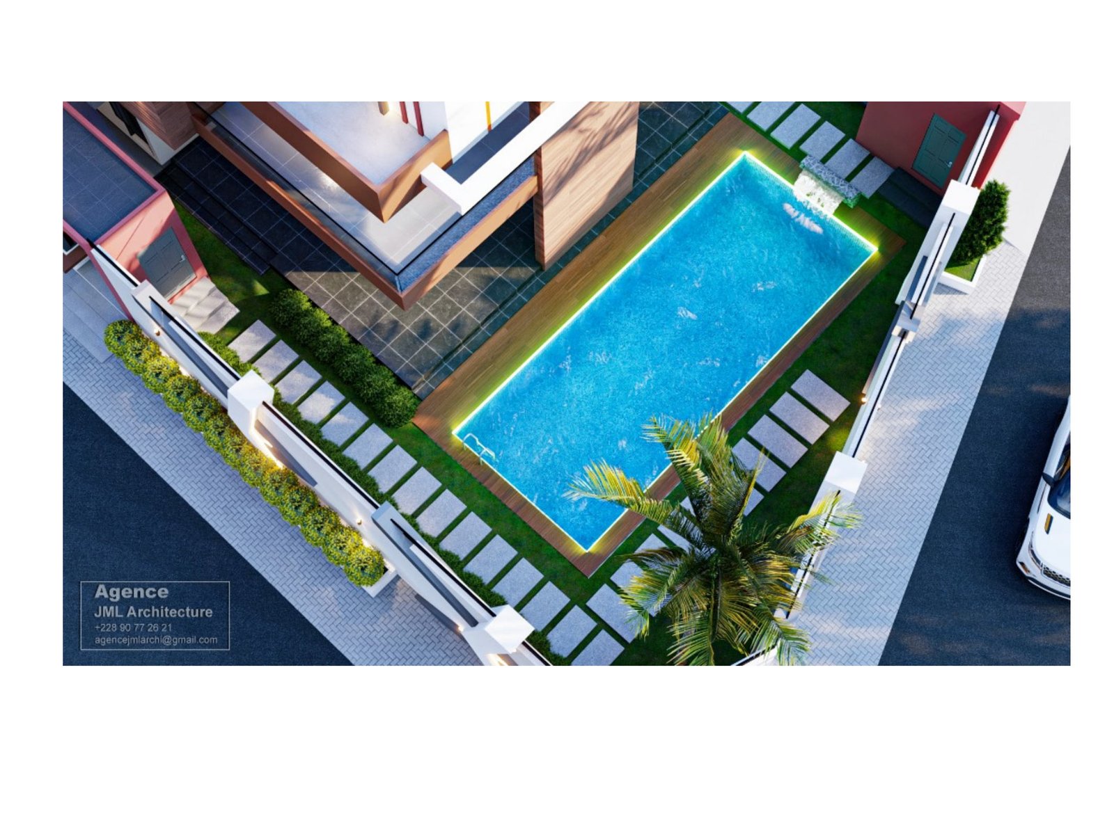 Maison contemporaine à volumes géométriques et terrasse panoramique